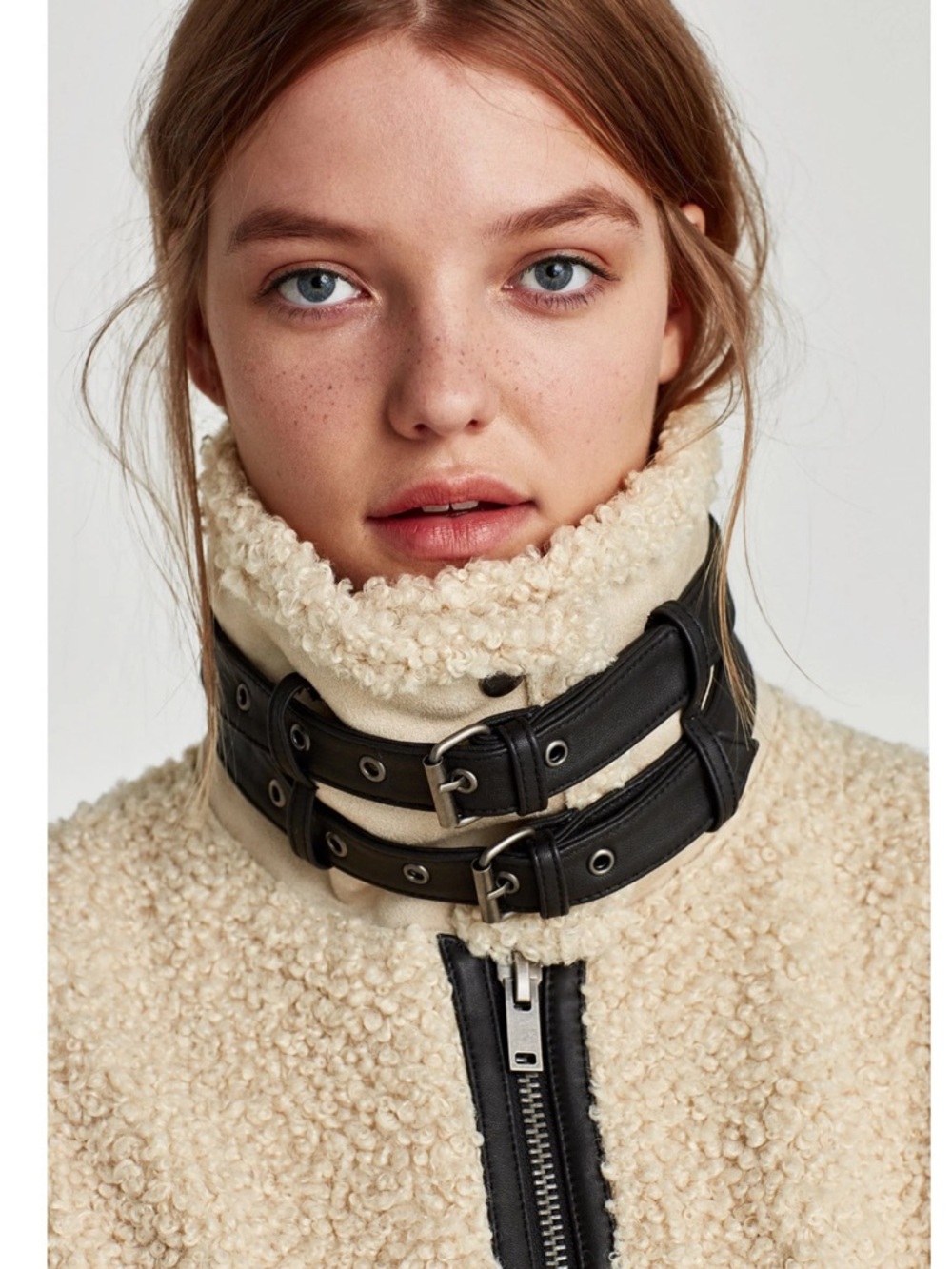 ZARA Shearling Faux Fur Teddy Aviator Moto Jacket Coat High Collar LIKE NEW - Picture 6 of 16